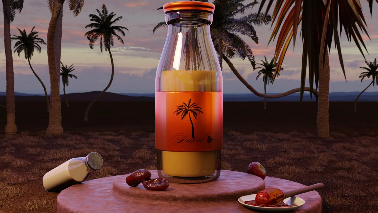My Blender render of the Dateel smoothie bottle on a sunset set