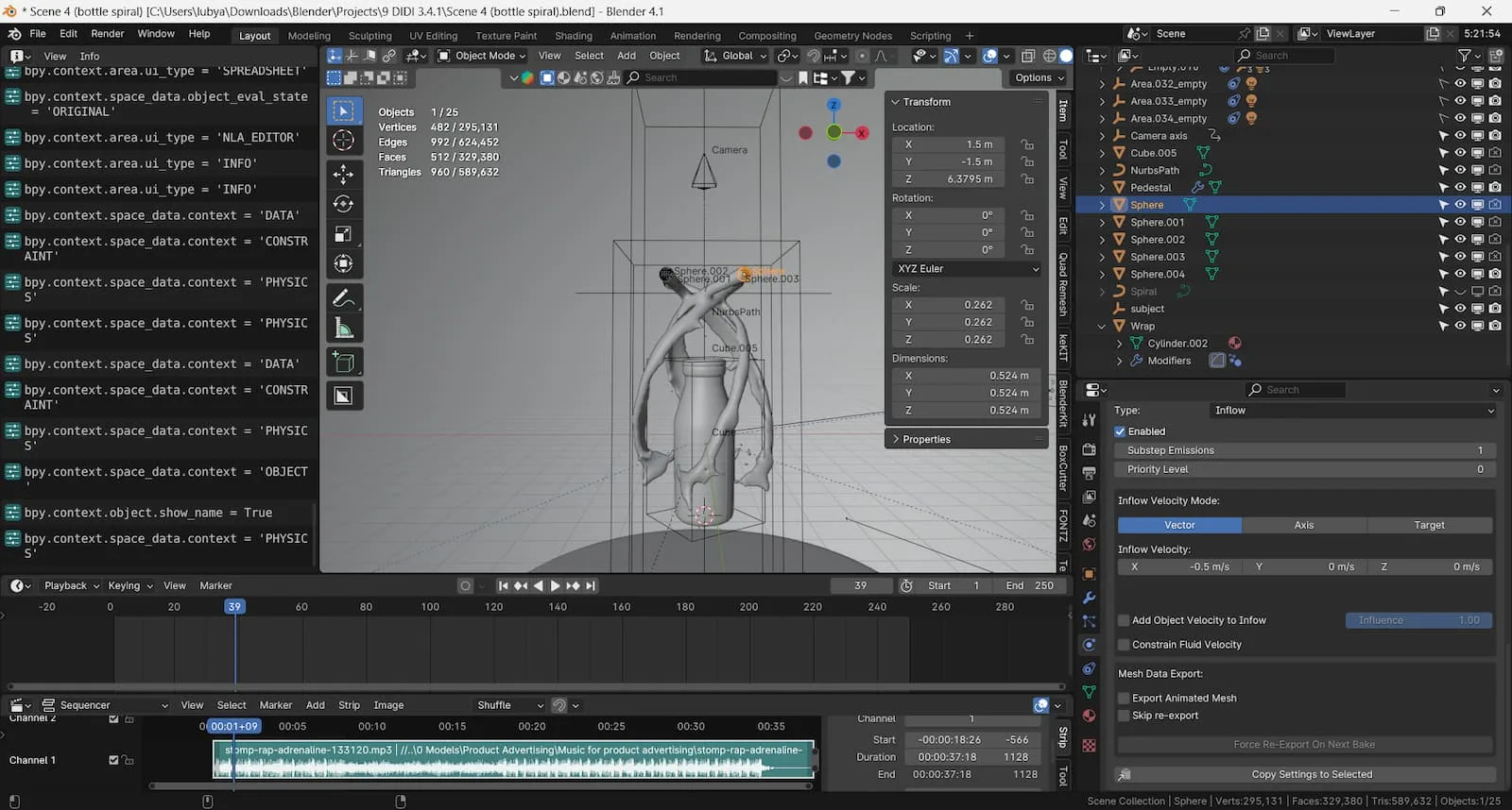 Blender with scene 4's fluid simulation
